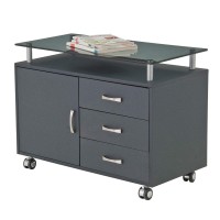 Rolling Storage Cabinet With Frosted Glass Top. Color: Graphite