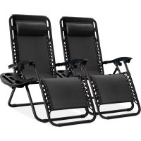 Best Choice Products Set Of 2 Adjustable Steel Mesh Zero Gravity Lounge Chair Recliners Wpillows And Cup Holder Trays Black