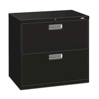 Hon Brigade 600 Series Lateral File 2 Drawers Polished Aluminum Pull 30W X 1914D X 2838H Black Finish