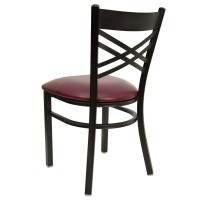 HERCULES Series Black ''X'' Back Metal Restaurant Chair - Burgundy Vinyl Seat