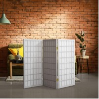 3 Ft Short Window Pane Shoji Screen - White - 3 Panels