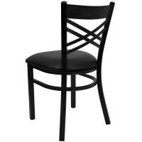 HERCULES Series Black ''X'' Back Metal Restaurant Chair - Black Vinyl Seat