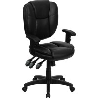 Mid-Back Black Leathersoft Multifunction Swivel Ergonomic Task Office Chair With Pillow Top Cushioning And Arms