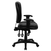 Mid-Back Black Leathersoft Multifunction Swivel Ergonomic Task Office Chair With Pillow Top Cushioning And Arms