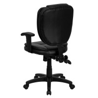 Mid-Back Black Leathersoft Multifunction Swivel Ergonomic Task Office Chair With Pillow Top Cushioning And Arms