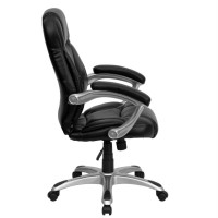 High Back Black Leathersoft Contemporary Executive Swivel Ergonomic Office Chair With Silver Nylon Base And Arms