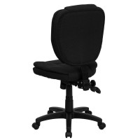 Mid-Back Black Fabric Multifunction Swivel Ergonomic Task Office Chair With Pillow Top Cushioning