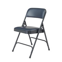 NPS 1200 Series Premium Vinyl Upholstered Double Hinge Folding Chair, Dark Midnight Blue (Pack of 4)