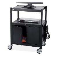 Safco Products 8943Bl Steel Adjustable Av Cart With Locking Cabinet, Black