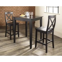 Crosley Furniture 3-Piece Pub Set With Tapered Leg Table And X-Back Stools, Black