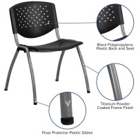 Flash Furniture Hercules Series 880 Lb. Capacity Black Plastic Stack Chair With Titanium Gray Powder Coated Frame