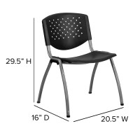 Flash Furniture Hercules Series 880 Lb. Capacity Black Plastic Stack Chair With Titanium Gray Powder Coated Frame