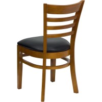 HERCULES Series Ladder Back Cherry Wood Restaurant Chair - Black Vinyl Seat