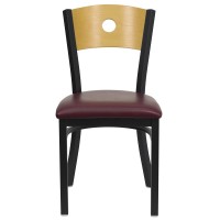 Flash Furniture Hercules Series Black Circle Back Metal Restaurant Chair - Natural Wood Back, Burgundy Vinyl Seat