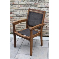 Outdoor Interiors 10555Dk Sling And Eucalyptus Stackable Arm Chair, Dark Brown