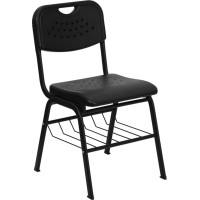 Flash Furniture Hercules Series 880 Lb. Capacity Black Plastic Chair With Black Frame And Book Basket