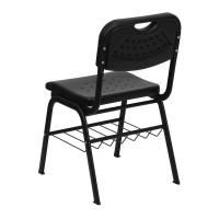 Flash Furniture Hercules Series 880 Lb. Capacity Black Plastic Chair With Black Frame And Book Basket