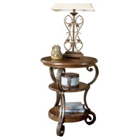 Signature Design by Ashley Nestor Traditional Hand-Finished Chairside End Table with 2 Fixed Shelves, Dark Brown