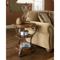 Signature Design by Ashley Nestor Traditional Hand-Finished Chairside End Table with 2 Fixed Shelves, Dark Brown