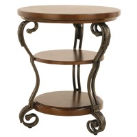 Signature Design by Ashley Nestor Traditional Hand-Finished Chairside End Table with 2 Fixed Shelves, Dark Brown