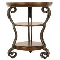 Signature Design by Ashley Nestor Traditional Hand-Finished Chairside End Table with 2 Fixed Shelves, Dark Brown