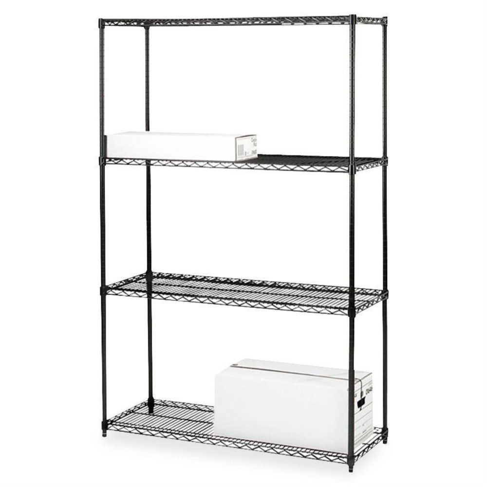 Lorell Black Industrial Wire Shelving 4 Tiers 72 Height X 36 Width X 18 Depth Black Steel 1 Each