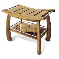 Teakstation Grade-A Teak Wood Shower/Bath Room/Pool Bench With Shelf