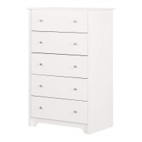 South Shore Vito Collection 5-Drawer Dresser, Pure White With Matte Nickel Handles