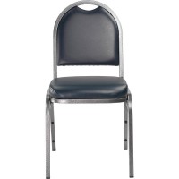 Nps 9200 Series Premium Vinyl Upholstered Stack Chair, Midnight Blue Seat/ Silvervein Frame