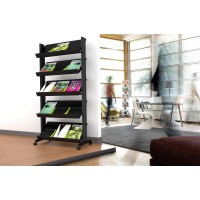 Paperflow Single Sided Mobile Literature Display, 5 Shelves, 33.67X15.17X66 Inches, Black (255N.01)