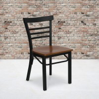 Flash Furniture HERCULES Series Black Three-Slat Ladder Back Metal Restaurant Chair - Cherry Wood Seat