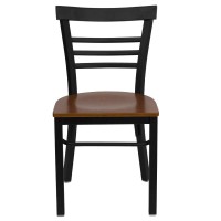 Flash Furniture HERCULES Series Black Three-Slat Ladder Back Metal Restaurant Chair - Cherry Wood Seat