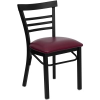 Flash Furniture Hercules Series Black Three-Slat Ladder Back Metal Restaurant Chair - Burgundy Vinyl Seat