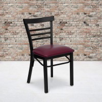 Flash Furniture Hercules Series Black Three-Slat Ladder Back Metal Restaurant Chair - Burgundy Vinyl Seat