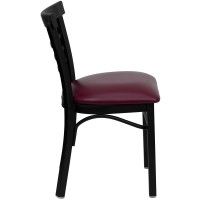 Flash Furniture Hercules Series Black Three-Slat Ladder Back Metal Restaurant Chair - Burgundy Vinyl Seat