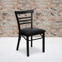 Flash Furniture Hercules Series Black Three-Slat Ladder Back Metal Restaurant Chair - Burgundy Vinyl Seat