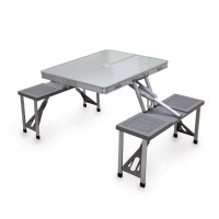 Oniva - A Picnic Time Brand - Aluminum Folding Picnic Table - Camping Table - Outdoor Table With Umbrella Hole, (Silver), 36 X 5 X 18