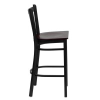 HERCULES Series Black Vertical Back Metal Restaurant Barstool - Mahogany Wood Seat