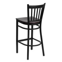 HERCULES Series Black Vertical Back Metal Restaurant Barstool - Mahogany Wood Seat