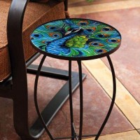 Evergreen Garden Outdoor-Safe Round Summer Splash Glass And Metal Side Table - 12