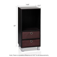 Furinno 3 Shelves Cabinet/Bedside Night Stand With 2 Bin Drawers, Espresso Finish