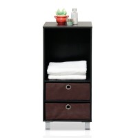 Furinno 3 Shelves Cabinet/Bedside Night Stand With 2 Bin Drawers, Espresso Finish