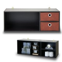 Furinno Wallmounted Storage Shelf with 2 Bin Drawers EspressoBrown