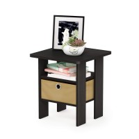 Furinno Andrey End Table / Side Table / Night Stand / Bedside Table With Bin Drawer, Espresso/Brown