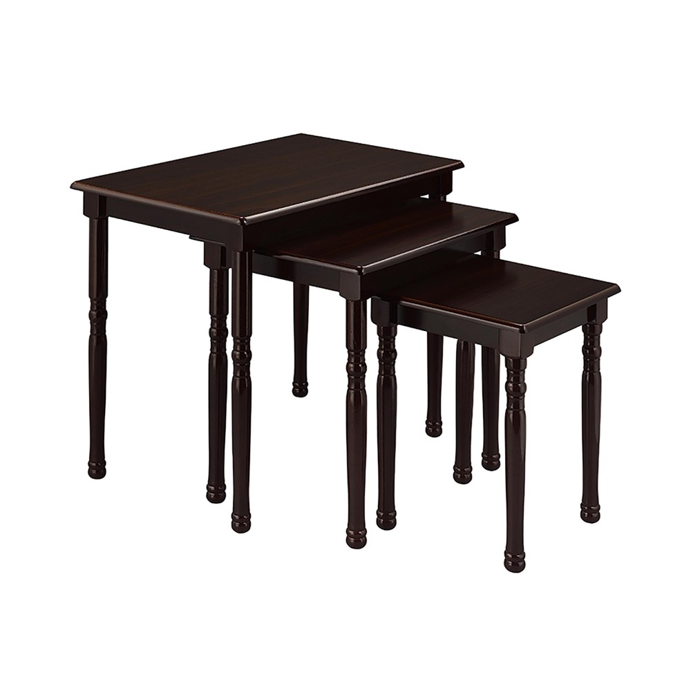 3Piece Wooden Nesting Table Set Dark Cherry Finish