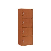 Hodedah Import 4Shelf Bookcase Cabinet Cherry