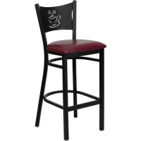 Flash Furniture Hercules Series Black Coffee Back Metal Restaurant Barstool - Burgundy Vinyl Seat