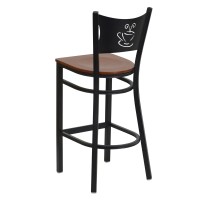 Flash Furniture Hercules Series Black Coffee Back Metal Restaurant Barstool - Cherry Wood Seat