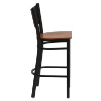 Flash Furniture Hercules Series Black Coffee Back Metal Restaurant Barstool - Cherry Wood Seat