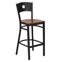 Flash Furniture Hercules Series Black Circle Back Metal Restaurant Barstool - Cherry Wood Seat